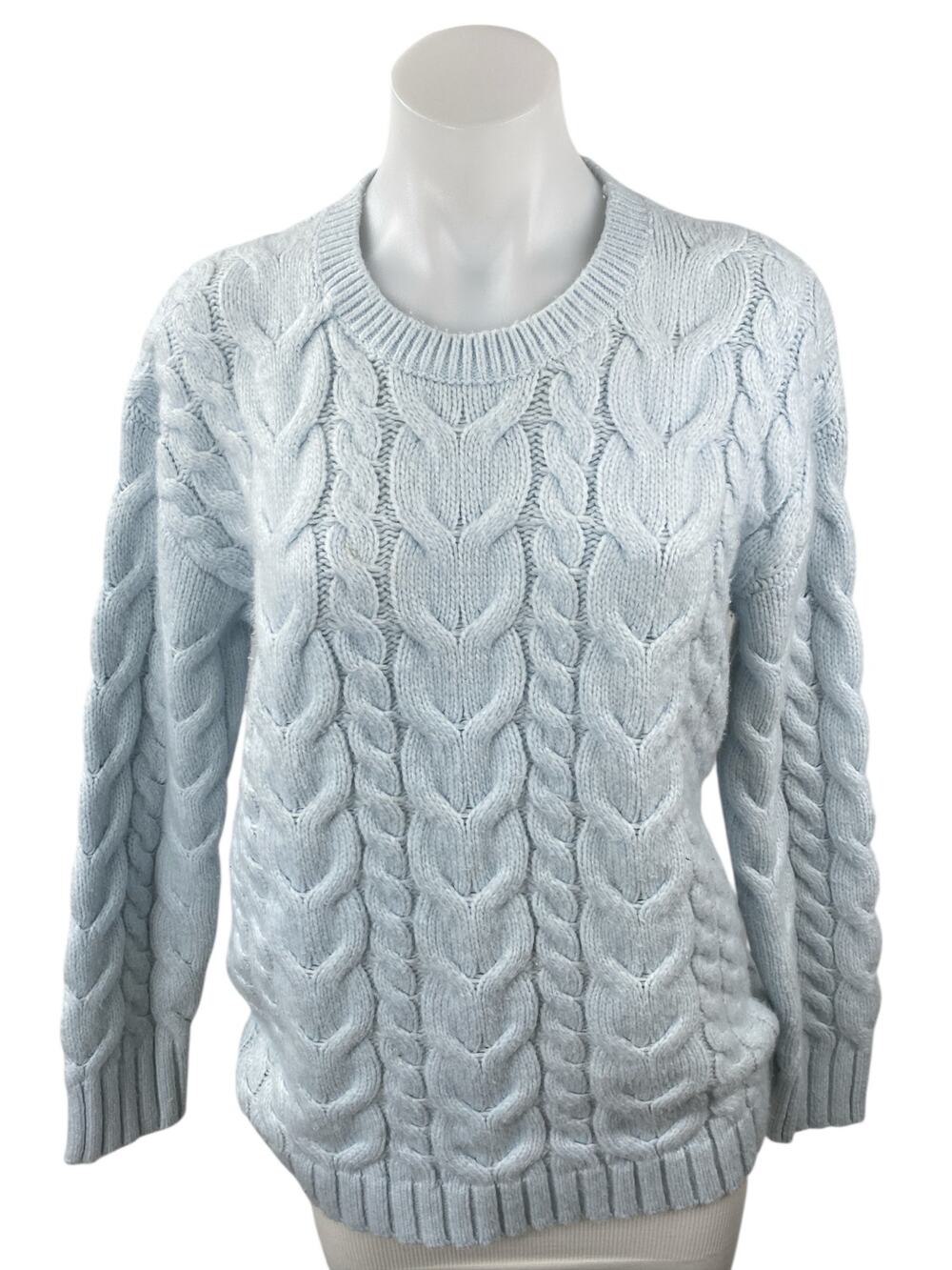 Rachel Parcell Women's Baby Blue Pastel Cable Knit Long Sleeve Sweater Top Sz L